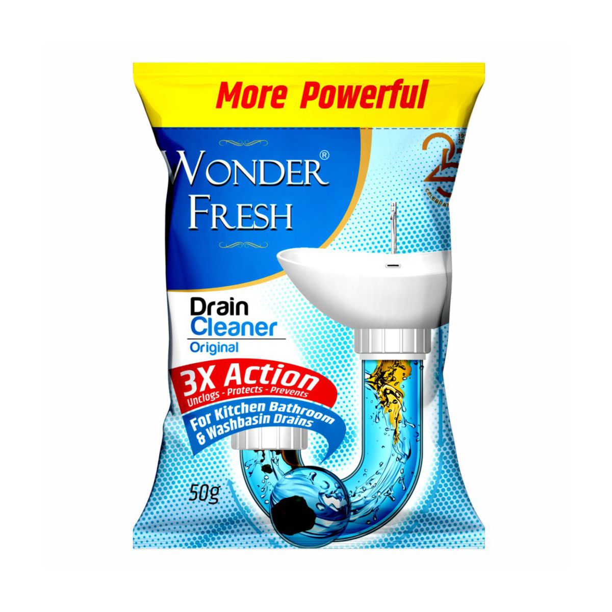 Wonder Fresh Drain Cleaner Powder | Effective Sink Cleaner | Drain Blockage Remover | Removes Blockages in Pipes, Sinks & Septic Tanks | 50g