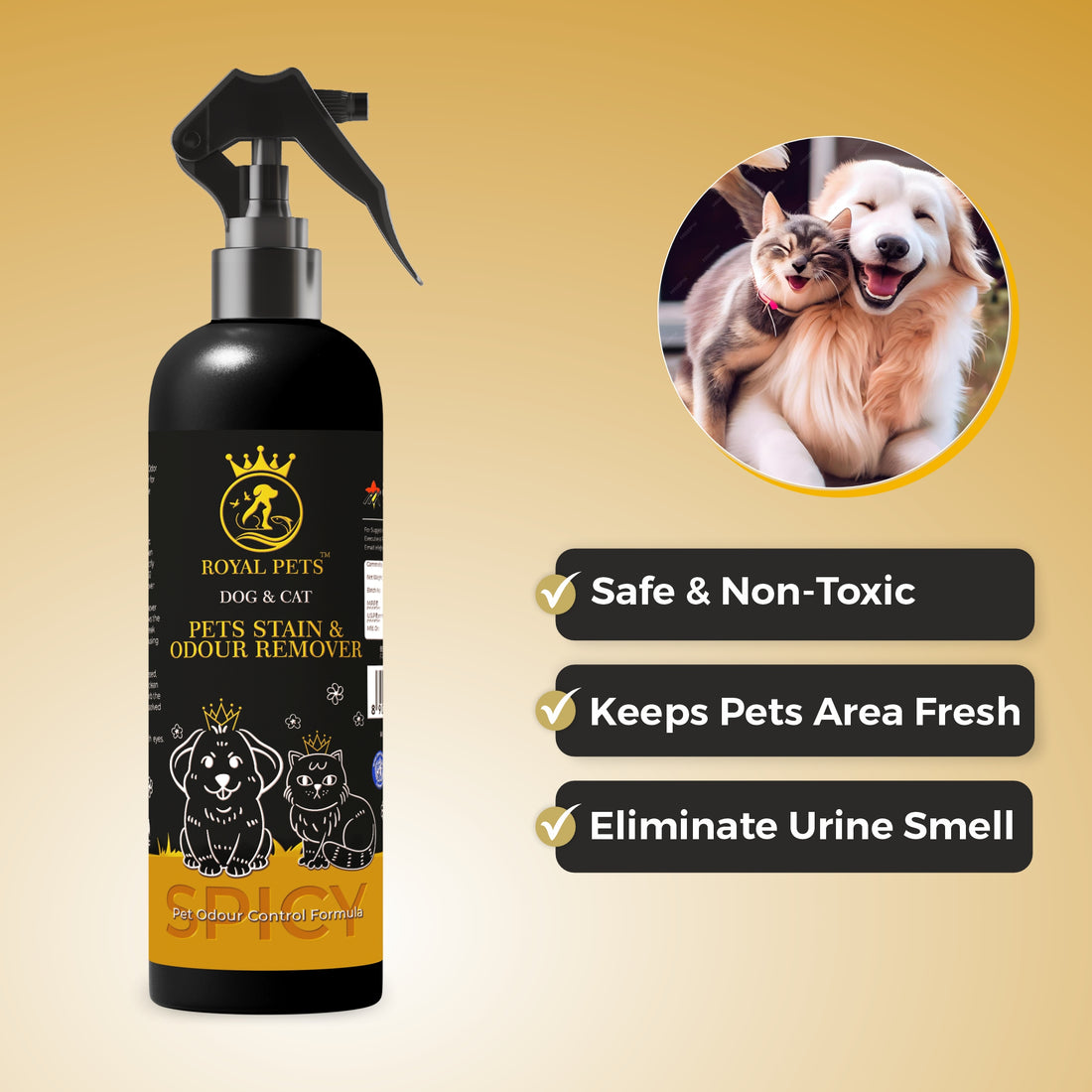 Royal Pets Stain and Odour Remover Spray for Dog and Cat | Removes Tough Stain and Eliminates Odour - 250 ml