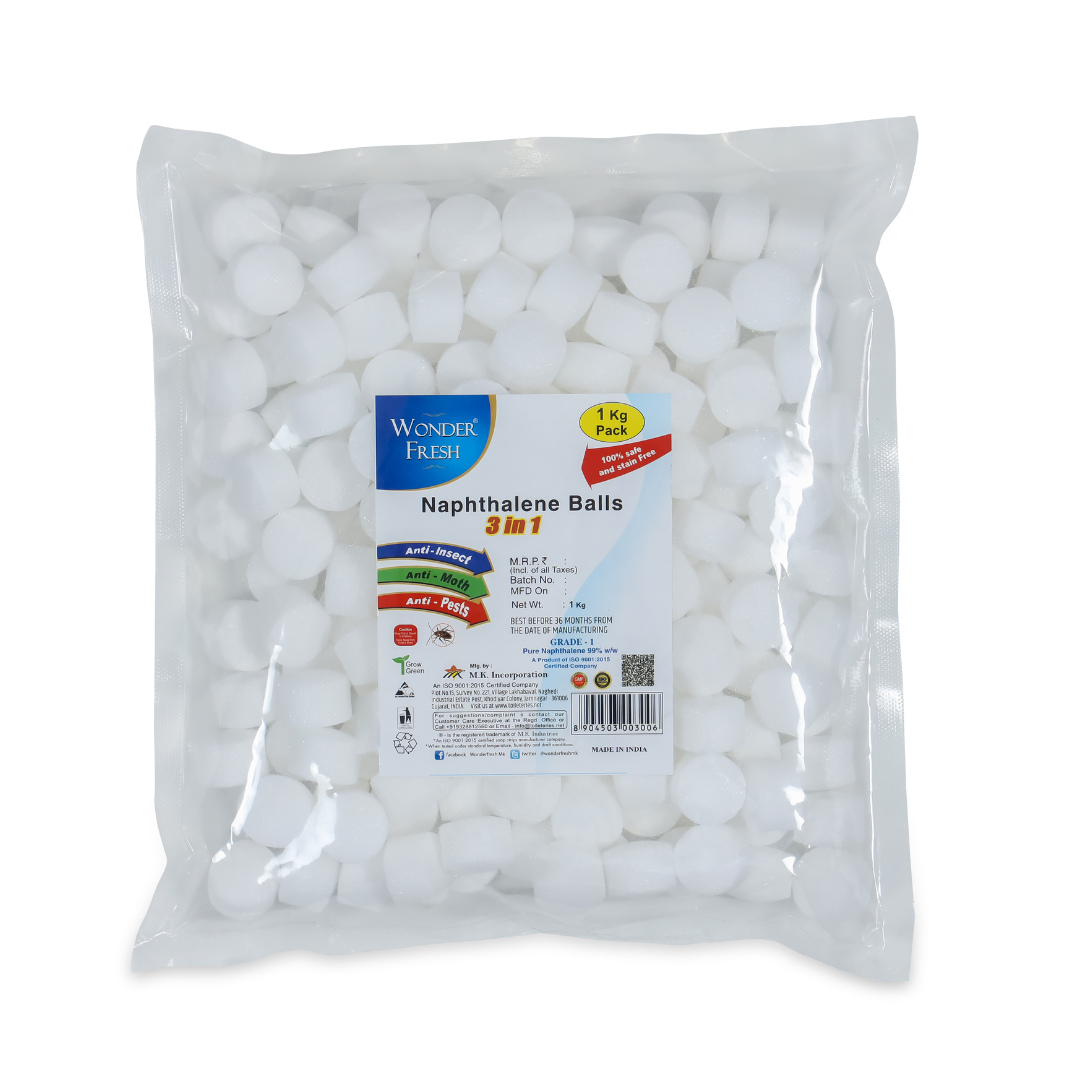 Wonder Fresh Naphthalene Balls for Wardrobe, Bathroom, Bookselves, Drawers, Wash Basin - 1 Kg