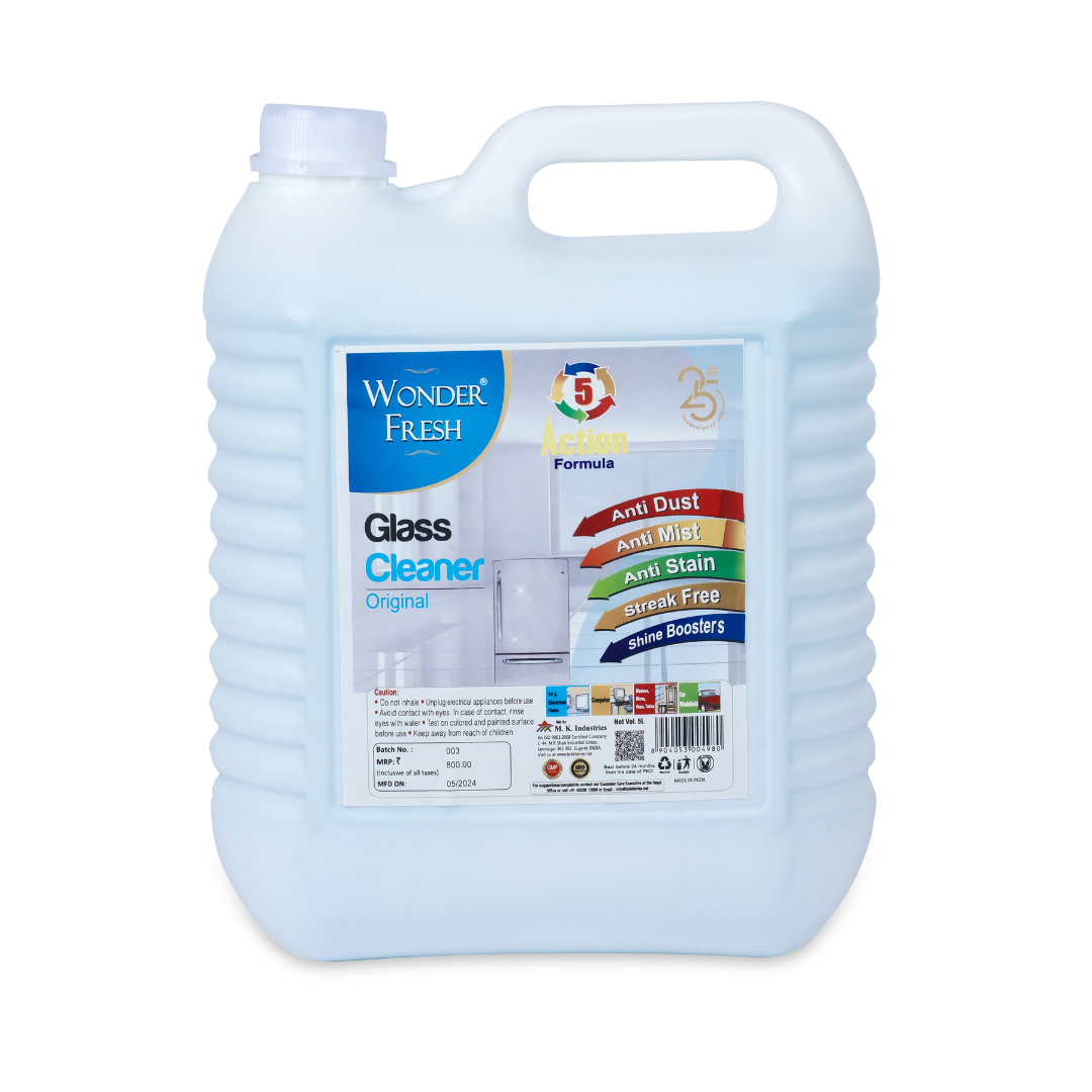 Wonder Fresh Glass Cleaner Liquid Spray for Car, Kitchen and Home Surfaces | Multi Surface Cleaner - 5 ltr