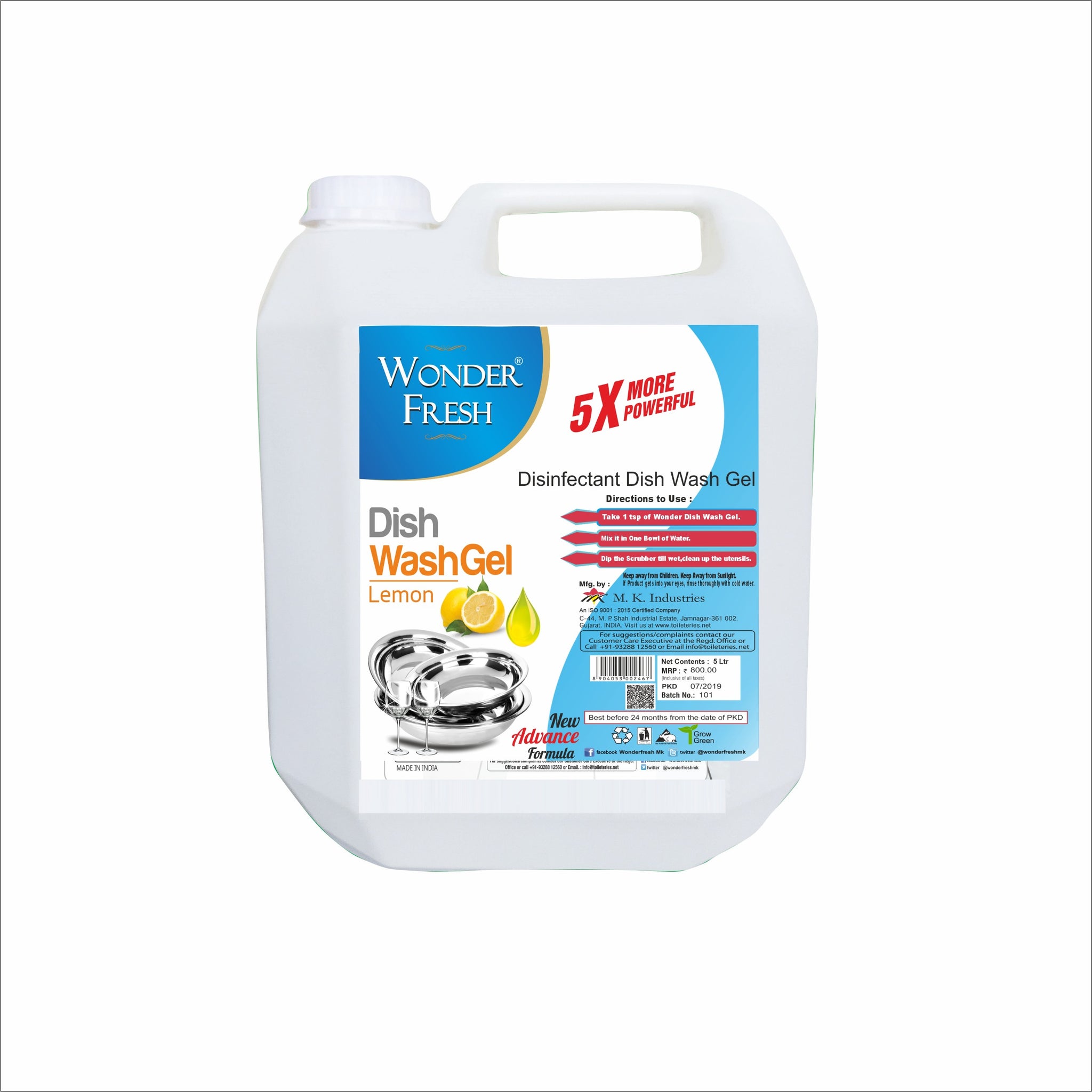 Wonder Fresh Liquid Dishwash Gel - 5 ltr